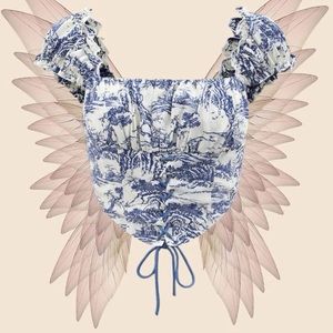 SHEIN VCAY Western Print Ruched Bust Grommet Lace Up Bandana Hem Crop Blouse